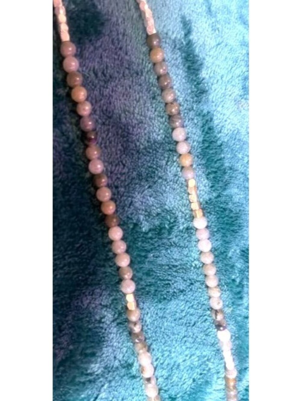 Long Beaded Necklace With Multicolor Gemstone Beads & Metallic Accents Boho Chic